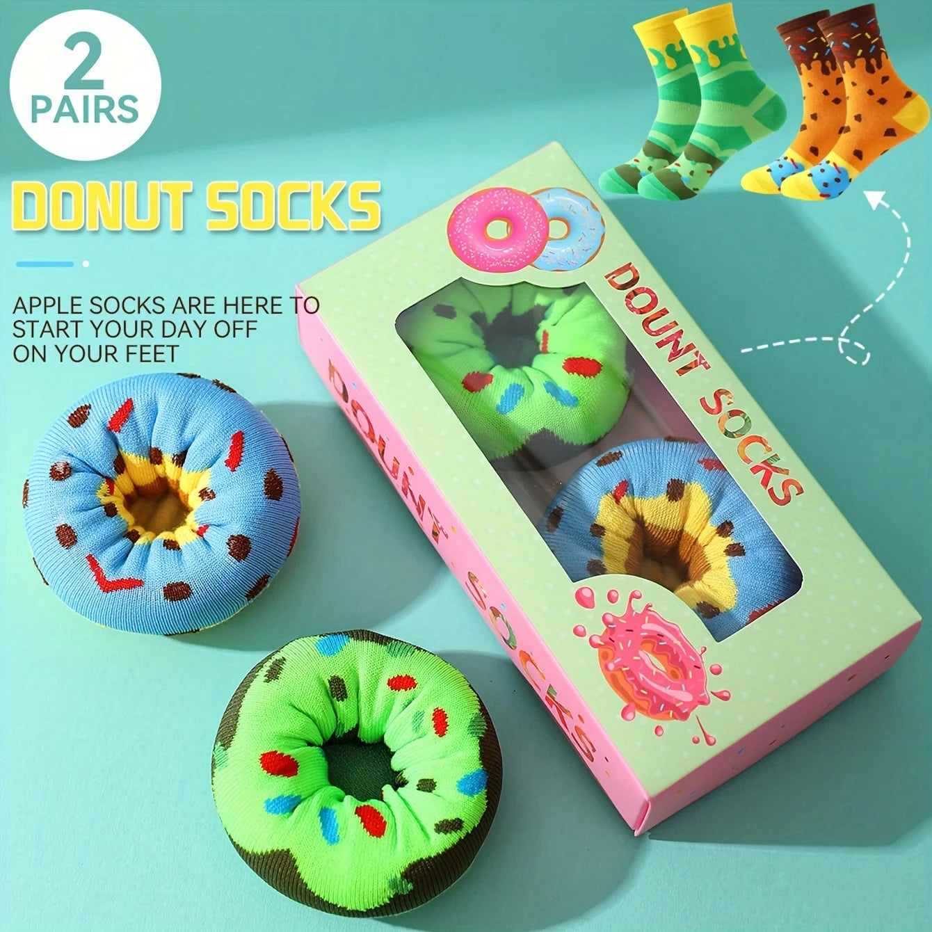 Green Apple & Tutti Frutti Donuts Socks (2 pairs)