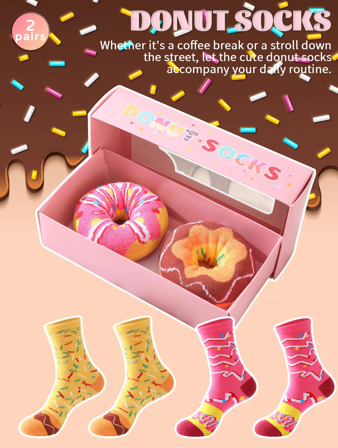 Strawberry, Cream & Chocolate Donut Sock