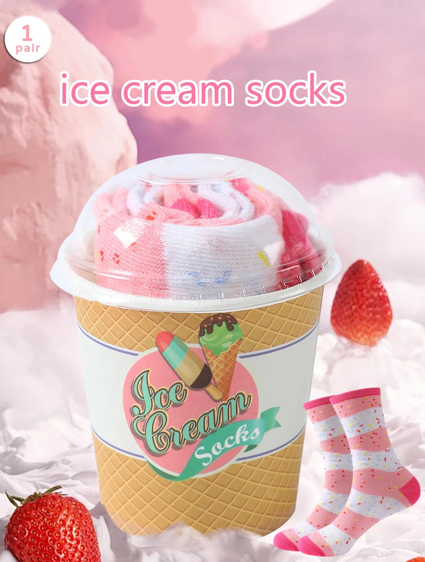 Strawberry and Milk Ice Cream Socks
