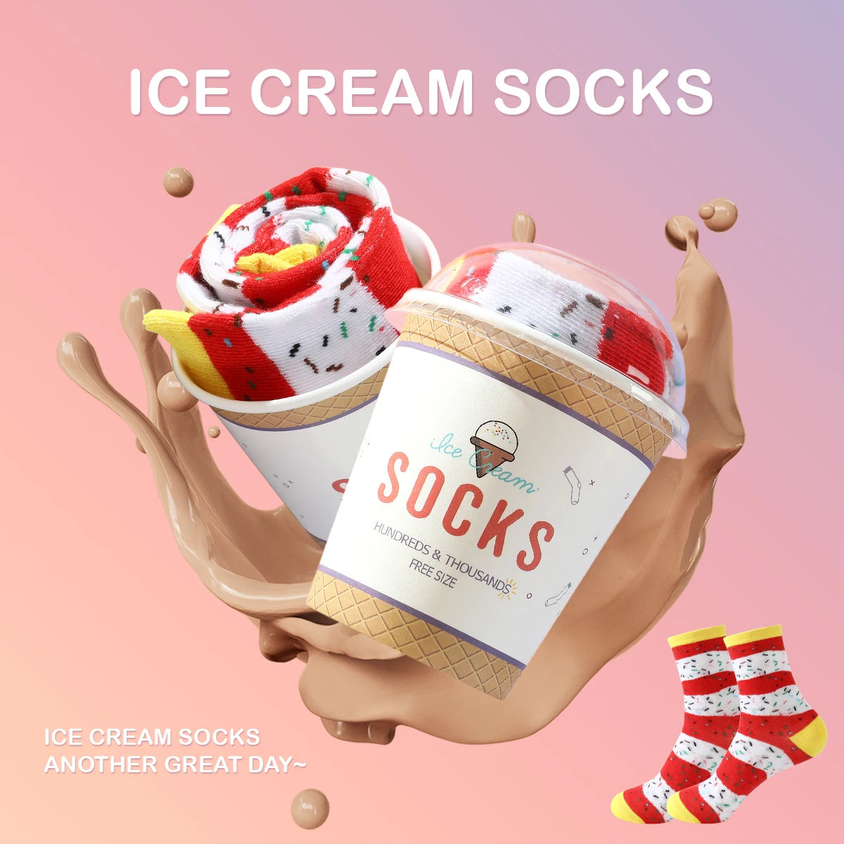 Strawberry and Milk Ice Cream Socks